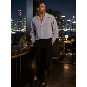 INSERCH Italy Designer Limited Edition Button Down Blue Microfiber Size L NWT